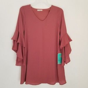 GB Top Womens Small Tiered 3/4 Bell Sleeves  V-Neck Lined New with Flaw